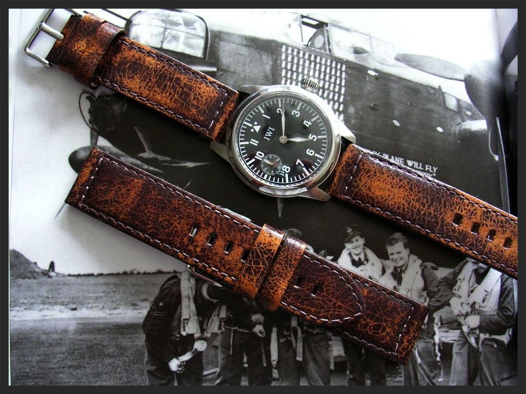 Distressed Aged Leather Mil Bomber Pilot Chrono watch band strap IW SUISSE 22mm eBay